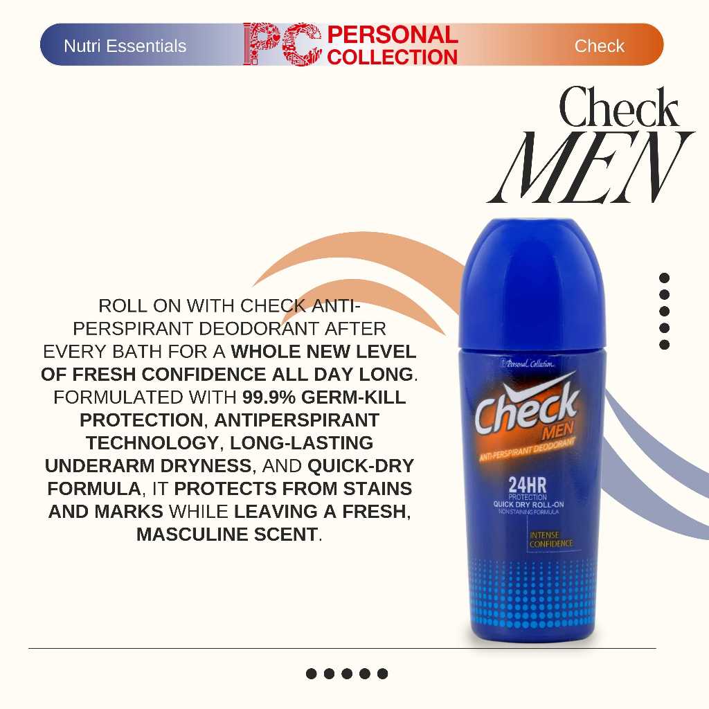 Personal Collection Check Men Anti-Perspirant Roll-On Deodorant 50ml ...