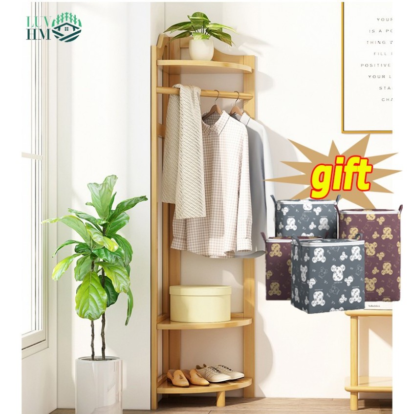 Floor-standing Clothes Storage Rack Corner Solid Wood Coat Rack Organizer  Hanger Stand Drying Rack