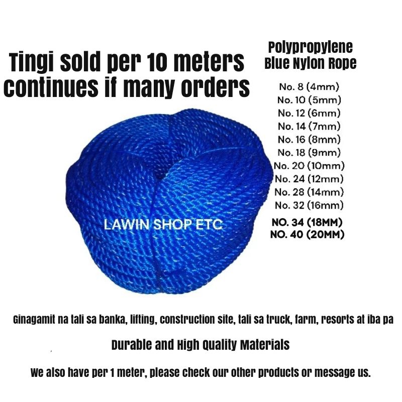 LUBID TINGI SOLD PER 10 METERS PP BLUE ROPE (4mm 5mm 6mm 7mm 8mm 9mm ...