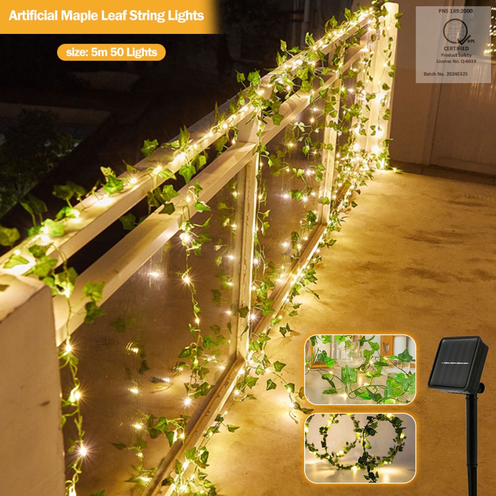 50 LED Solar Lamp Artificial Maple Leaf String Lights LED Solar Powered ...