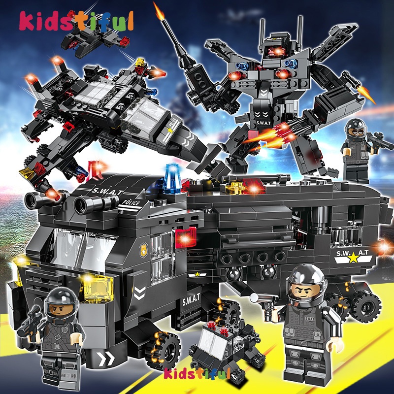 City Set Helicopter SWAT Police Minifigure Educational Building Blocks ...