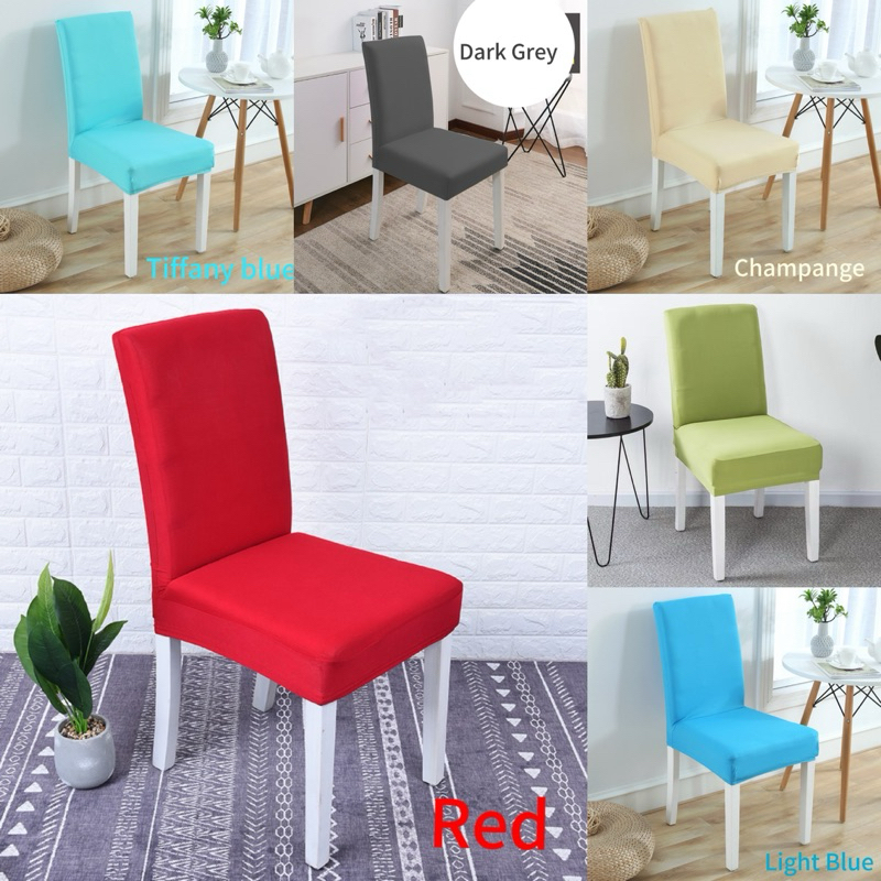 Ready Plain Color Chair Cover Spandex Stretch Elastic Dining Seat Cover ...