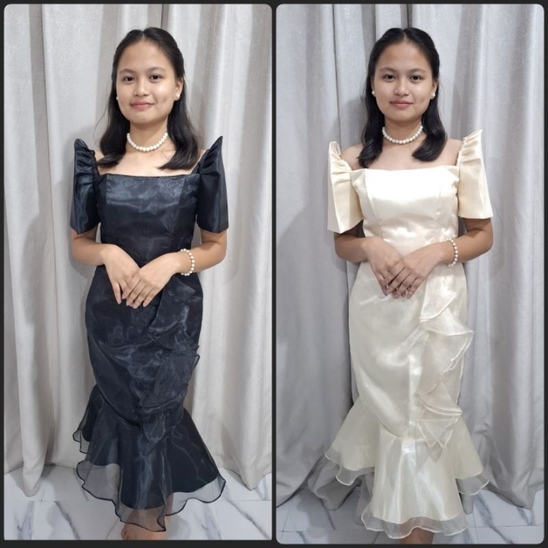 modern filipiniana FD 03 with rafles side and buttons dress | Shopee ...