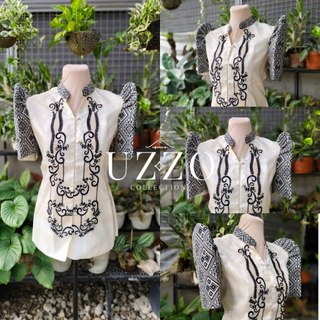 UZZO Batik Ladies Barong Modern Filipiniana Mocha Light Black ...