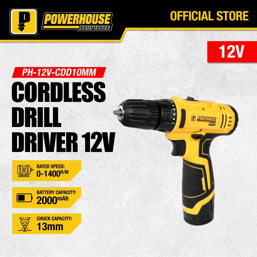 Powerhouse Portable Cordless Drill Driver 12V 20V Li