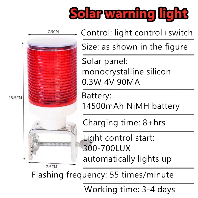 Solar Strobe Warning Light Flashing Lamp LED Waterproof Traffic Blinker ...