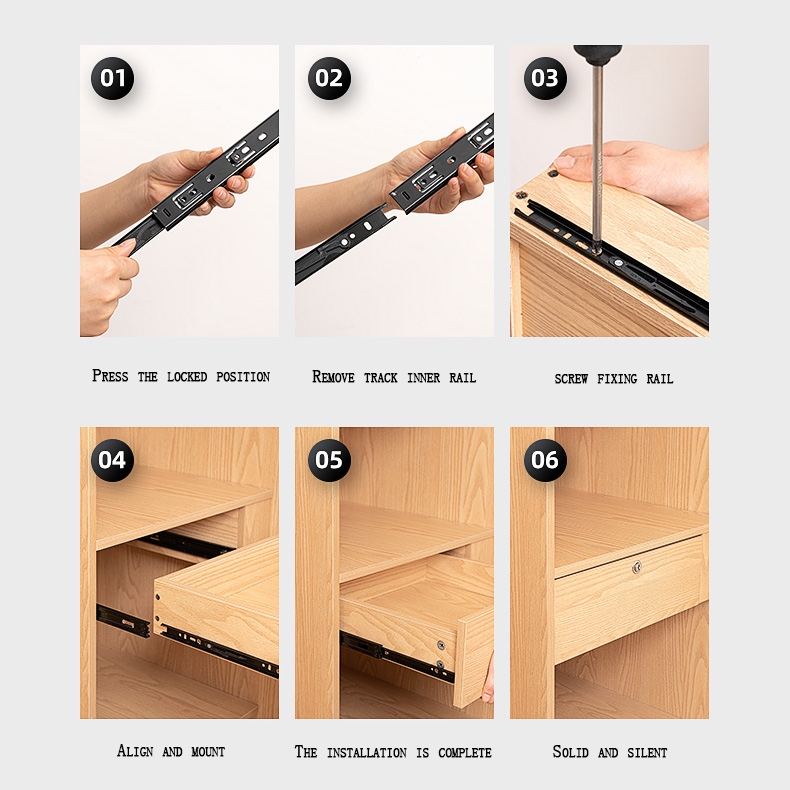 Soft Closing Hydraulic Drawer Full Extension 3 Fold Drawer Slide Guide ...