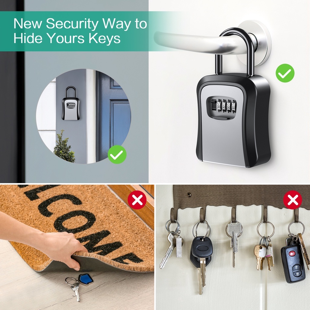 JYP 4-Digit Combination Lock Box for Keys with Removable Shackle ...
