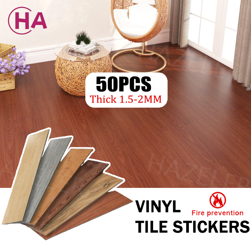 50PCS Wood Grain Flooring Mat 91x15CM Waterproof PVC WearResistant