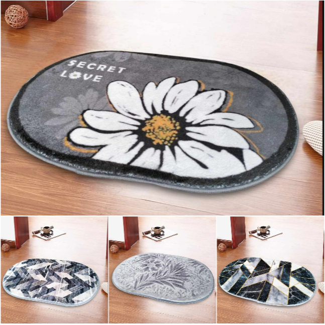 Fluffy Oval Pinted Absorbent Carpet Non-Slip Resilient Rug Bathroom ...