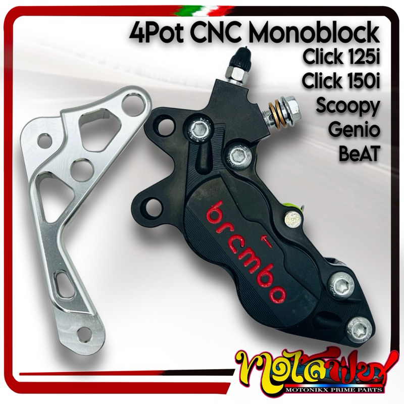 CLICK 4POT Caliper CNC with Alloy Bracket 220/260mm Honda Click 125i ...