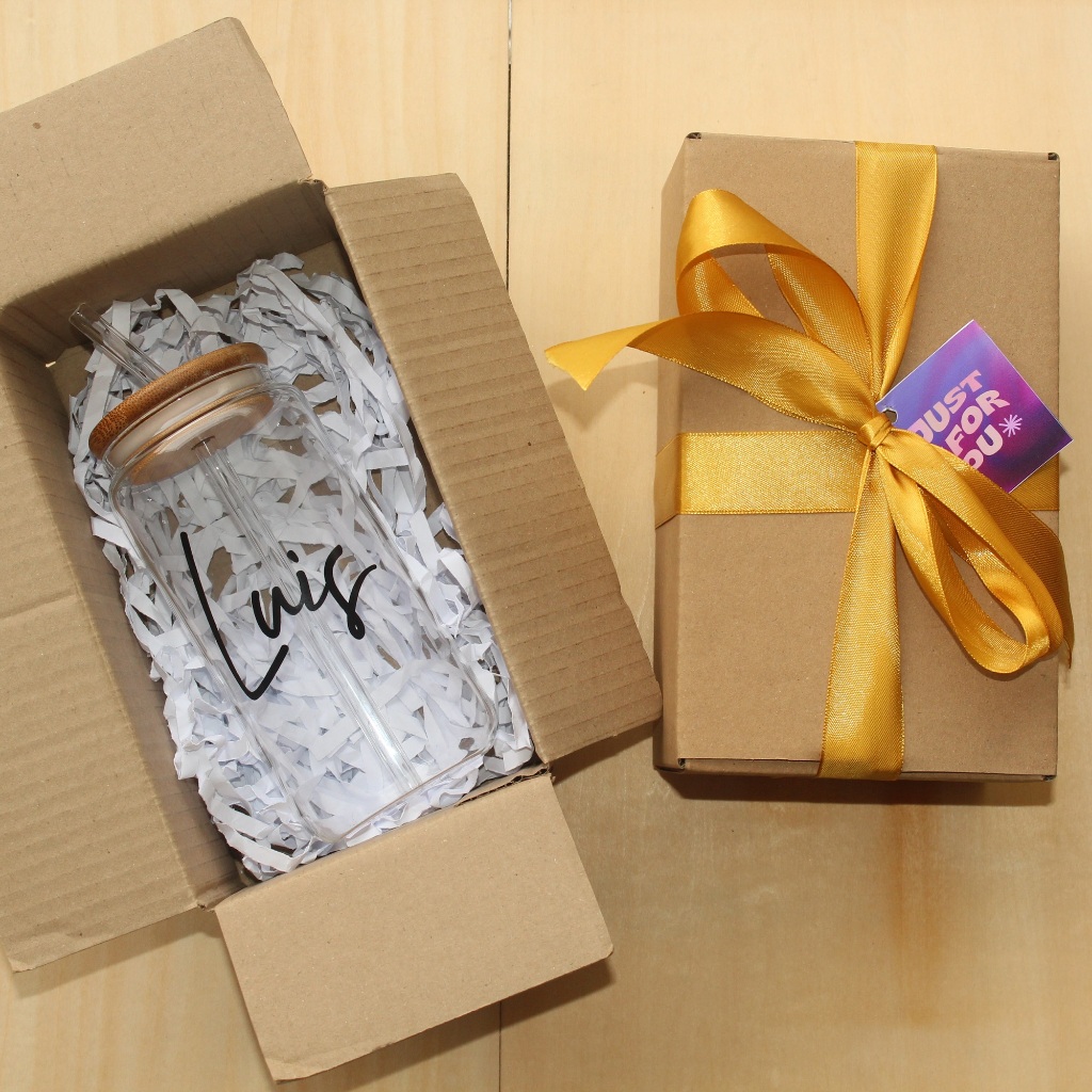 Personalized Soda Glass 550ml with Lid & Straw in Gift Set_Ribbon,Tag ...