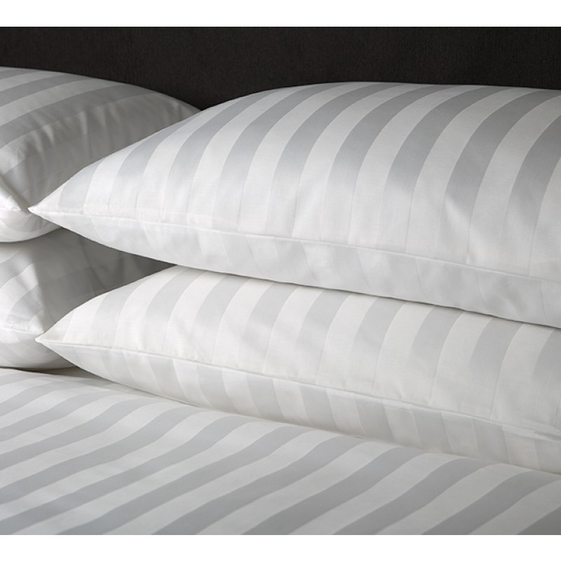 HOTEL QUALITY SATIN WHITE STRIPE PILLOWCASE OVERLAP WITH ZIPPER