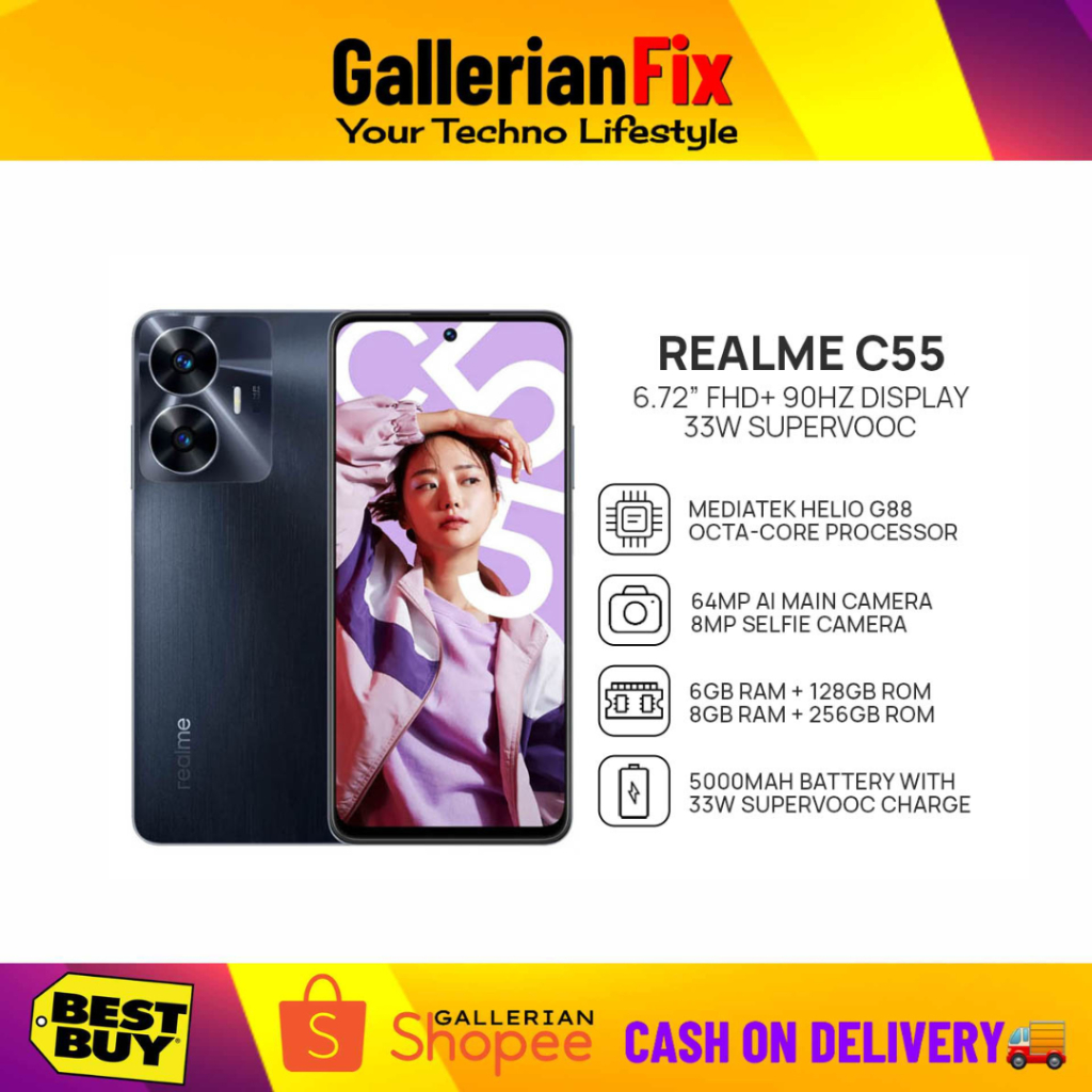 realme C55 Dual SIM 8GB+256GB, 64MP AI Camera, 5000mAh Battery, 6.72  90Hz FHD+ Display, 33W Supervooc Charge