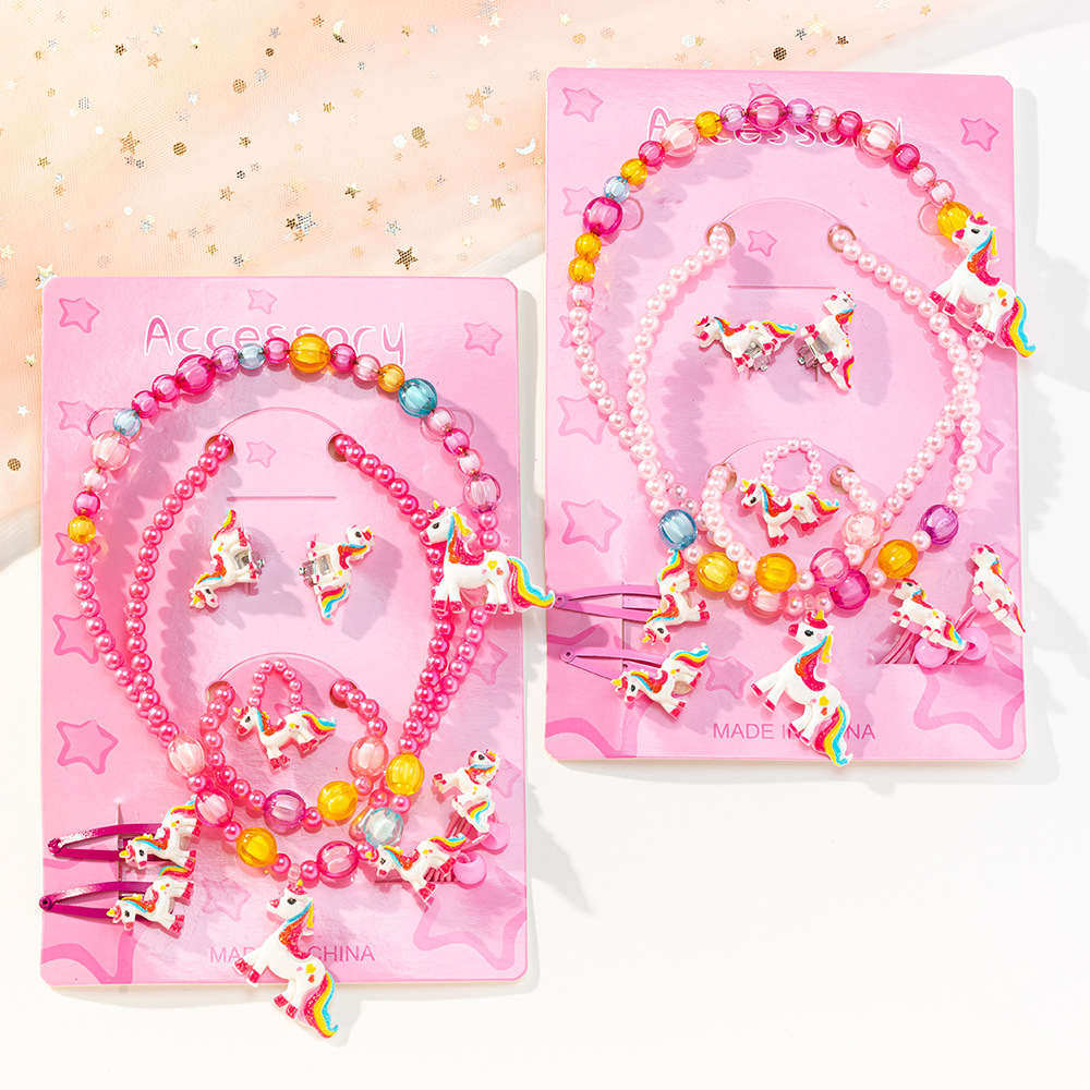 M&A 7Piece Children Jewelry Sets Cute Unicorn Bracelet Necklace Ring Jewelry Set for Little