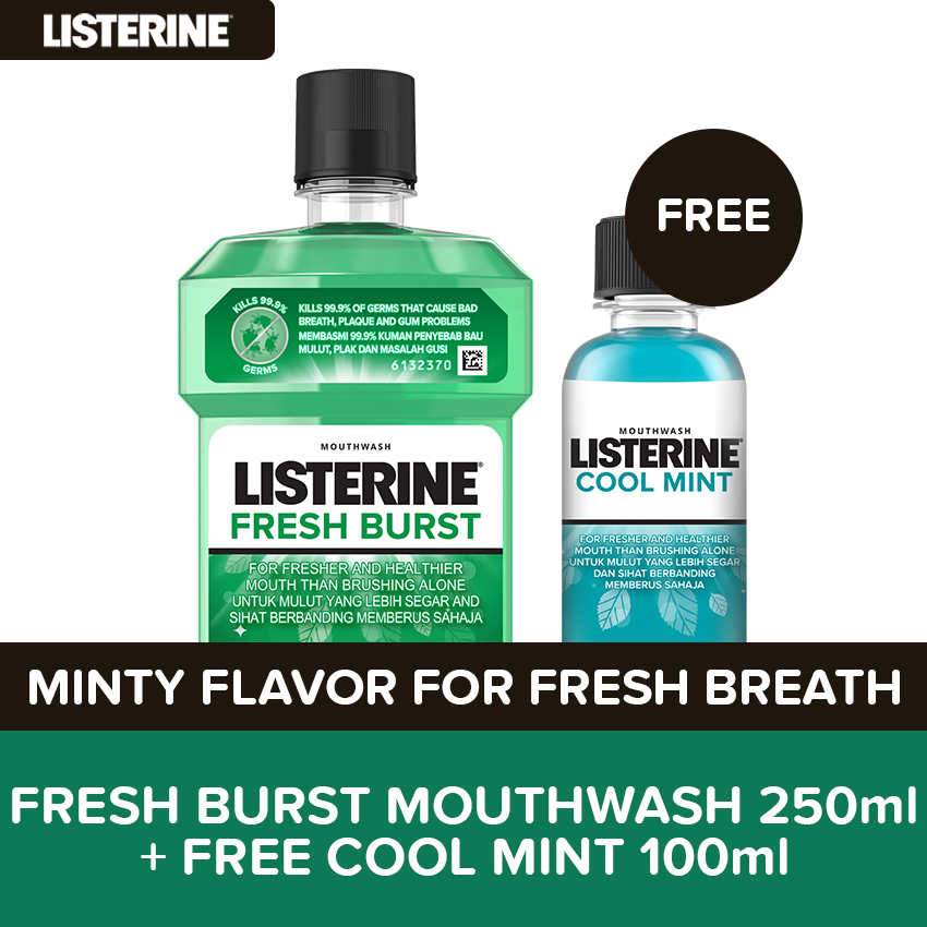 Listerine Fresh Burst Mouthwash 250ml + FREE Cool Mint 100ml Shopee