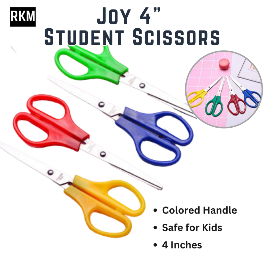 Joy Student Scissors Gunting Sharp Stainless Steel 4" Colored Handle