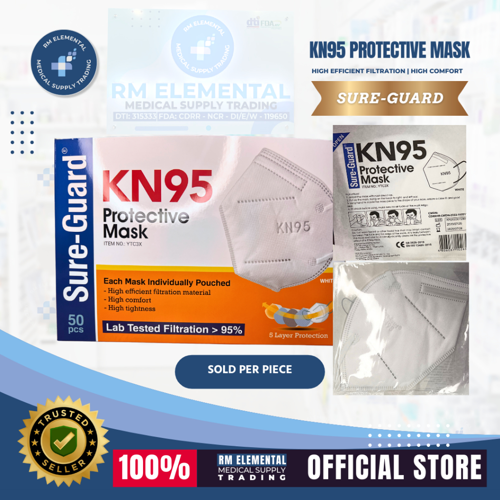(pieces) KN95 Protective Mask SURE-GUARD SOLD PER PIECE | Shopee ...