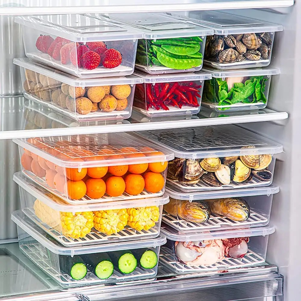 Kitchen Refrigerator Keep fresh Fruits vegetables meat fish drain ...