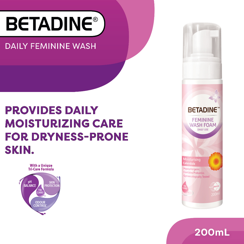 Betadine® Feminine Wash Foam Moisturising Calendula 200mL Shopee