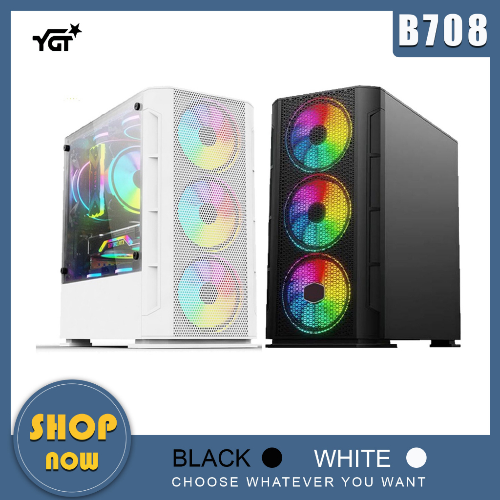 YGT B-708 black White Tempered Glass Gaming PC/ Desktop Case M-ATX ...