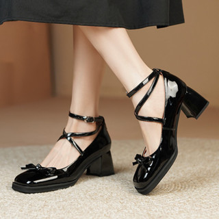 Mary Jane Chunky Heels New Versatile Women s Shoes Square Toe French Vintage High Heels Shopee Philippines