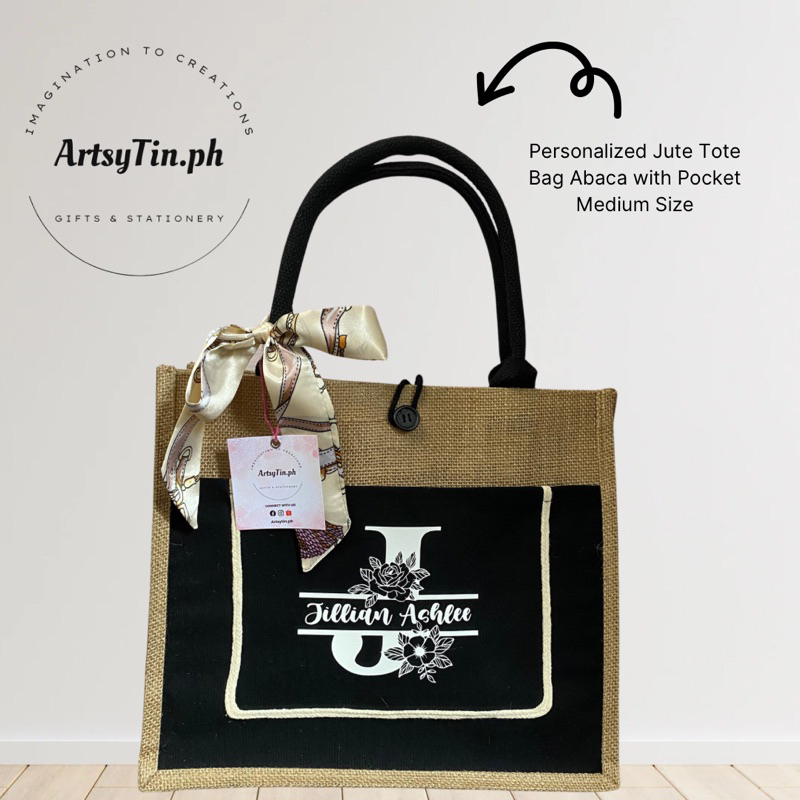 Customized Burlap Bag with Twilly| Personalized Jute Abaca Tote Bag ...