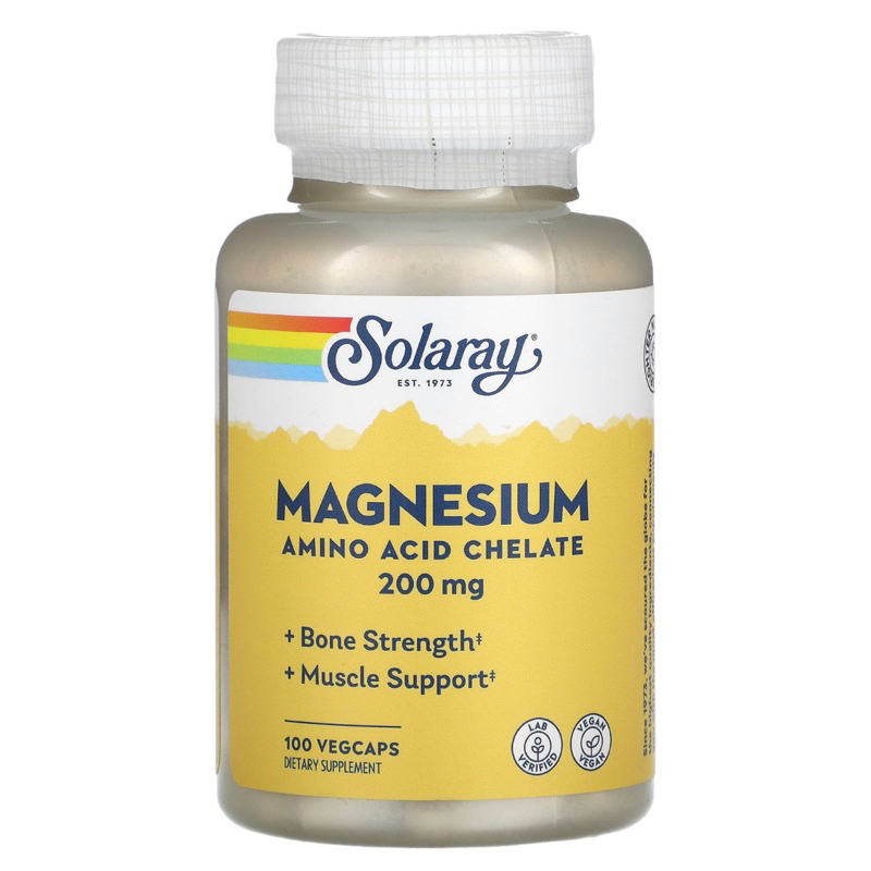 Solaray Magnesium Amino Acid Chelate 200mg 100 veg caps (Exp JAN 2027