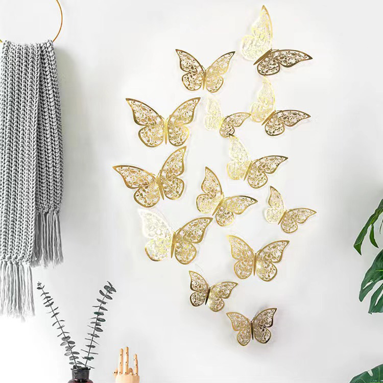 DIY 12 Pieces/set 3D Handicraft Hollow Butterfly Wall Stickers Home ...