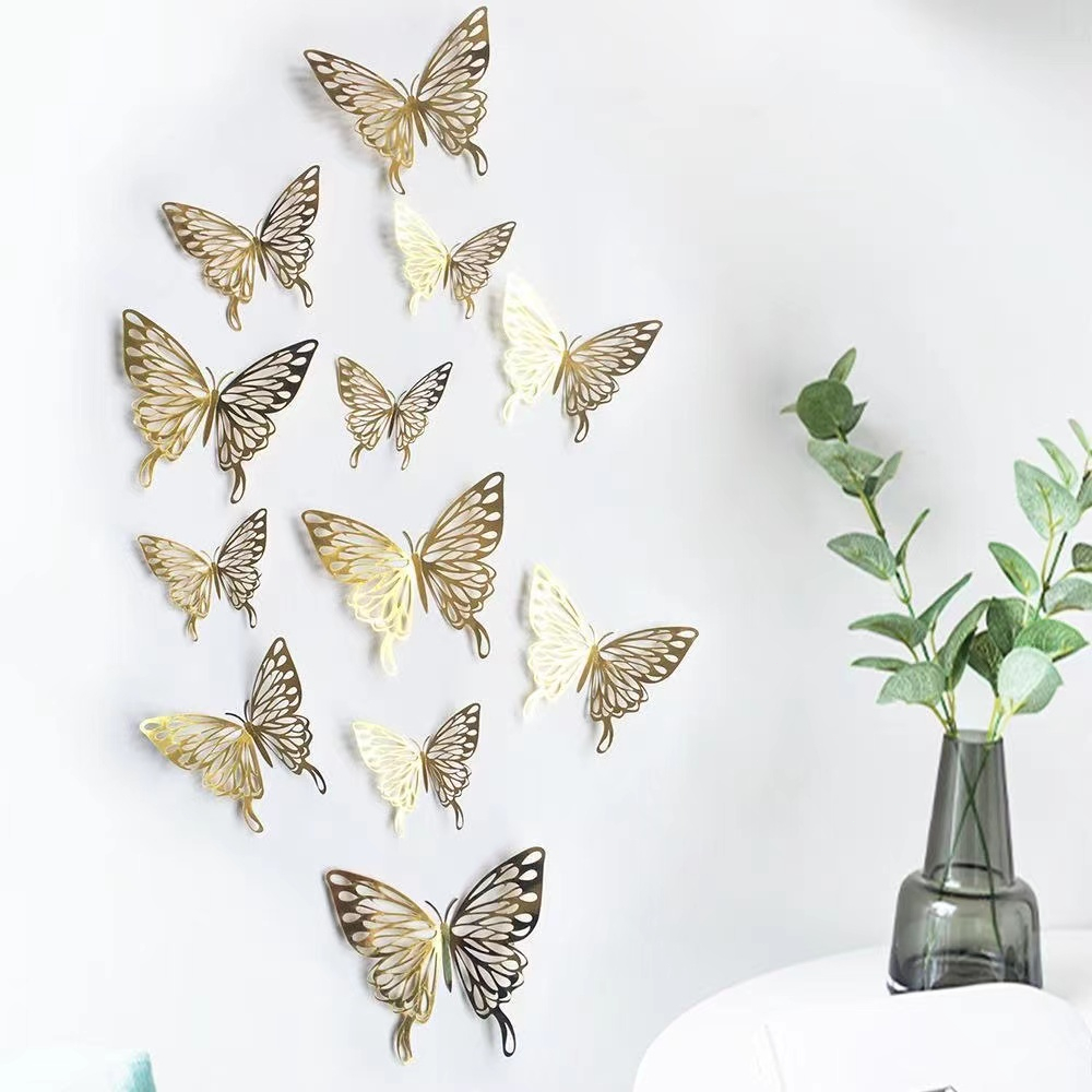 DIY 12 Pieces/set 3D Handicraft Hollow Butterfly Wall Stickers Home ...