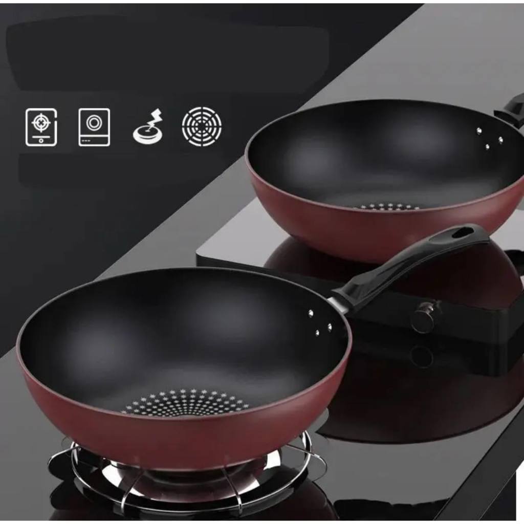 32cm Red Non Stick Pan Composite Diamond Coating High Quality Non Stick Kitchen Lron Frying Pan 8666