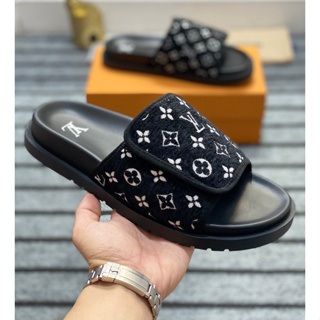 Black and white Louis Vuitton slippers for men