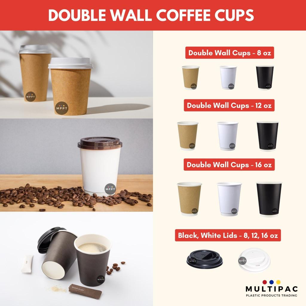 [50 PCS] Double Wall Coffee Paper Cups in Kraft, Black, White and