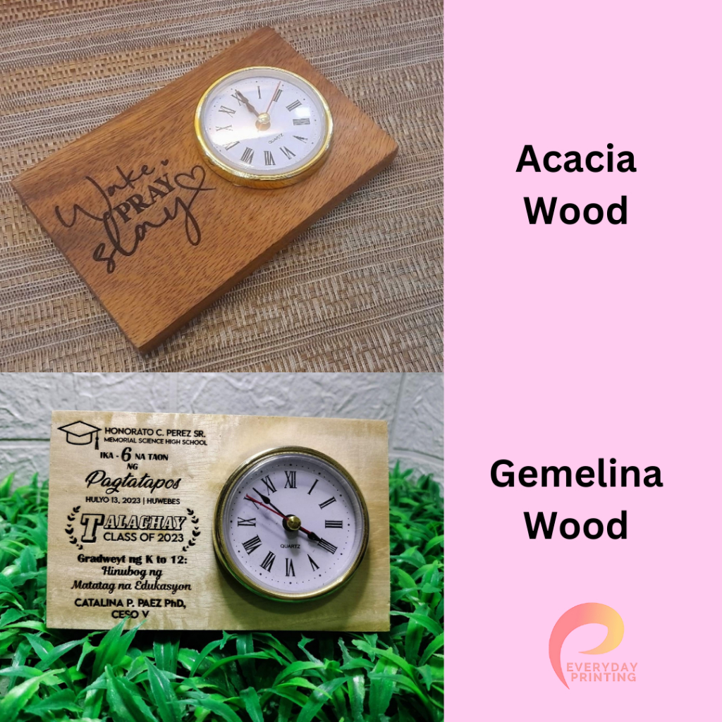 Personalized Laser Engraved Wooden Desk Clock (Gemelina or Acacia Wood