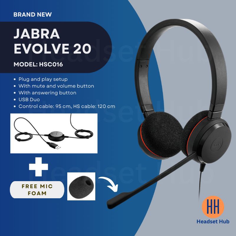 Jabra Evolve 20 UC Wired Headset, Stereo Professional Telephone Headphones  for Greater Productivity, Superior Sound for Calls and Music, USB