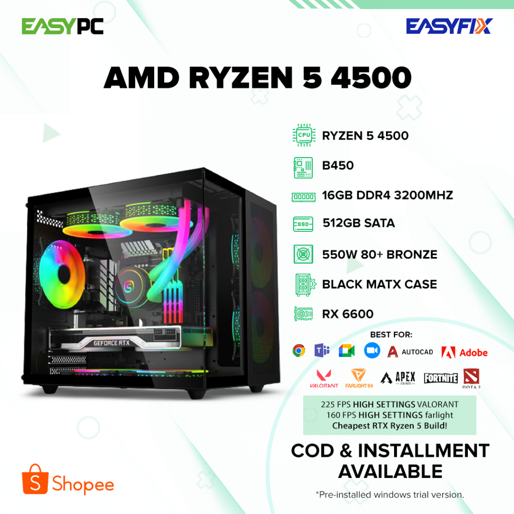 EasyPC | AMD Ryzen 5 4500| A320M/ B450M| 16GB|240GB| 500Watts| Case ...