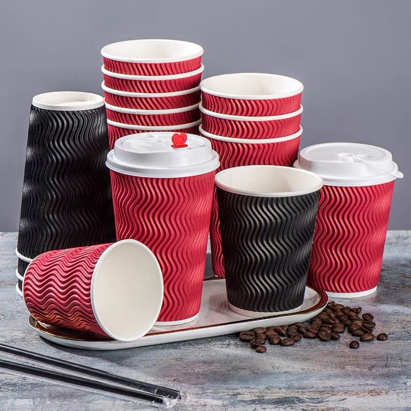 25pcs/12oz 8oz 16oz red /Black Ripple paper cup 90mm coffee milk tea ...