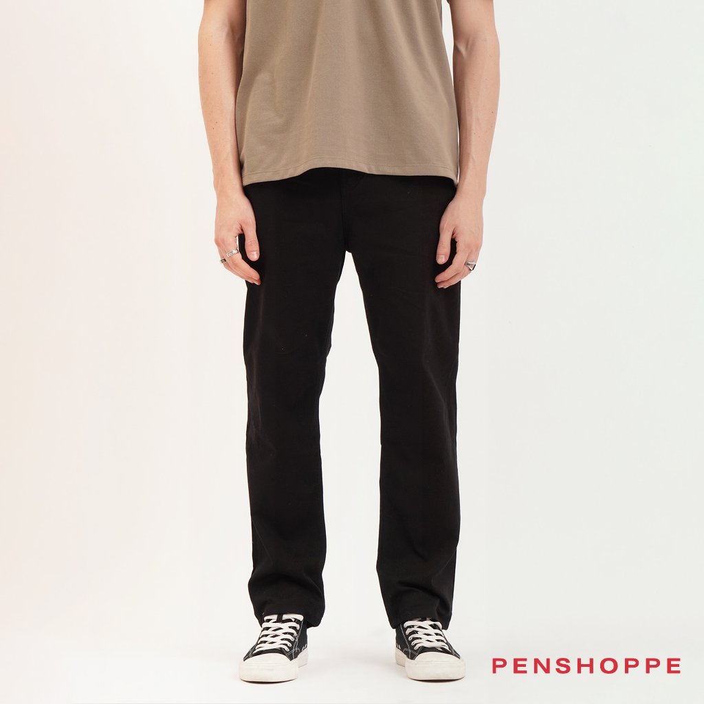 Penshoppe Slim Fit 5 Pocket Chino Trousers For Men (Black/Choco Brown ...