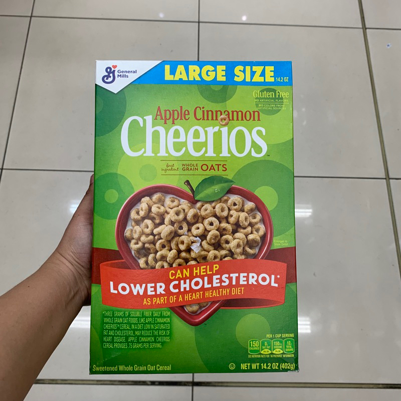 GENERAL MILLS LARGE SIZE CHEERIOS APPLE CINNAMON WHOLE GRAIN OATS LOWER