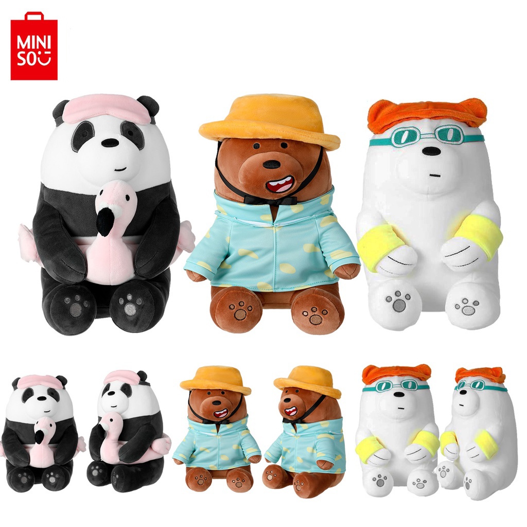 MINISO We Bare Bears Summer Vacation Series Plush Toy Ice Bear.Grizzly