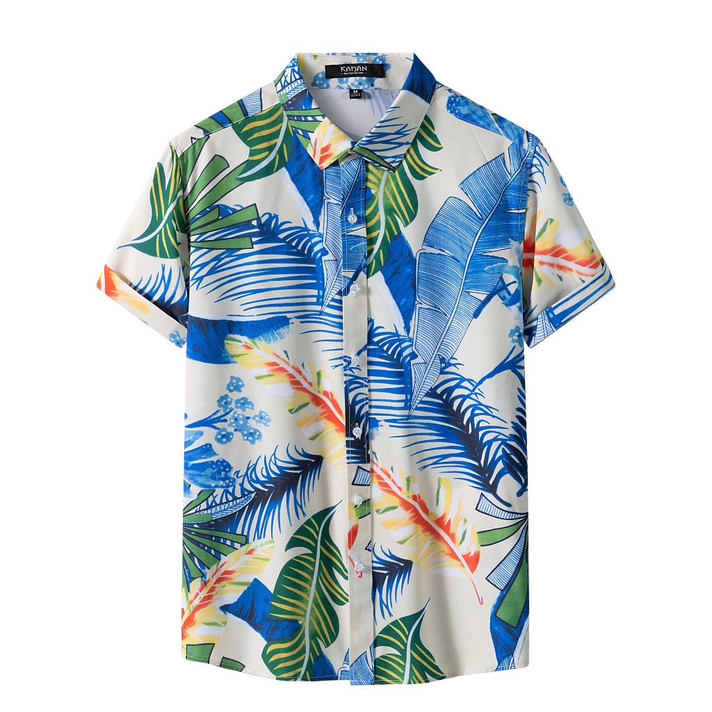 KAHAN Trendy Fashion Floral Print Men's Casual Short Sleeve Hawaiian ...