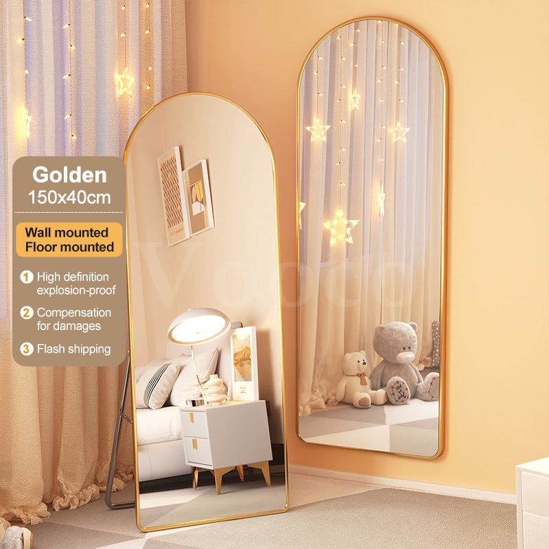 Vooco Mirror With Stand Mirror Full Body Wall Mounting Metal Border HD