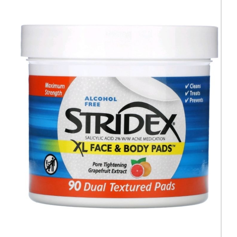 STRIDEX XL Face & Body Pads, Alcohol Free, 90 Dual Textured Pads
