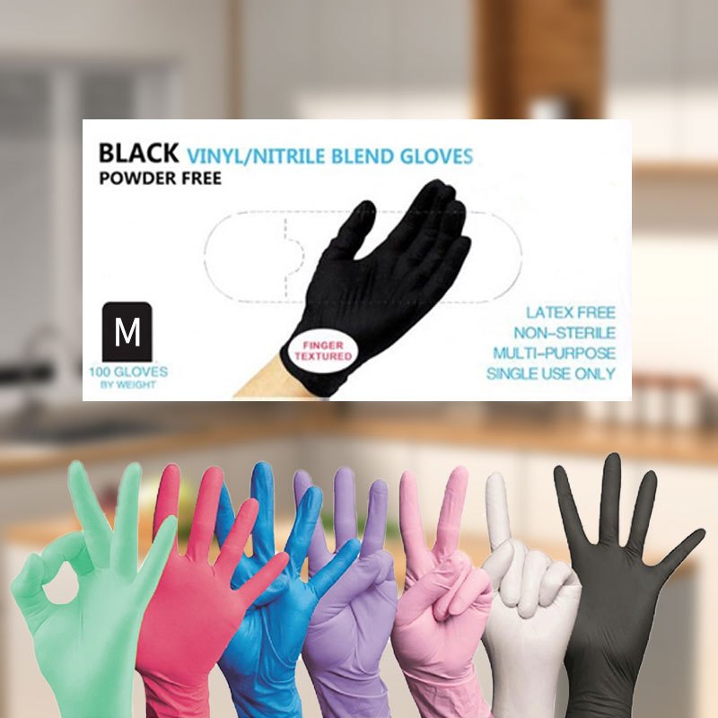 Disposable Vinyl Nitrile Blend Gloves 100PCS (Blue/Black/Pink/White