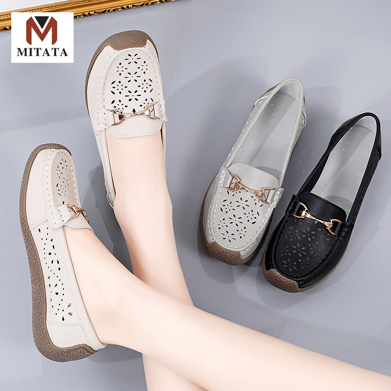 MITATA Hollow Pattern Leather Loafers Shoes For Women | Shopee Philippines