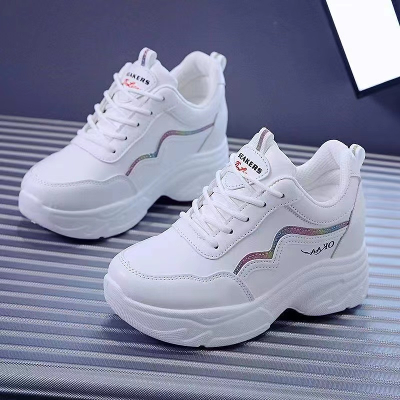 Women's small white sneakers thick soled daddy shoes fashionable ...