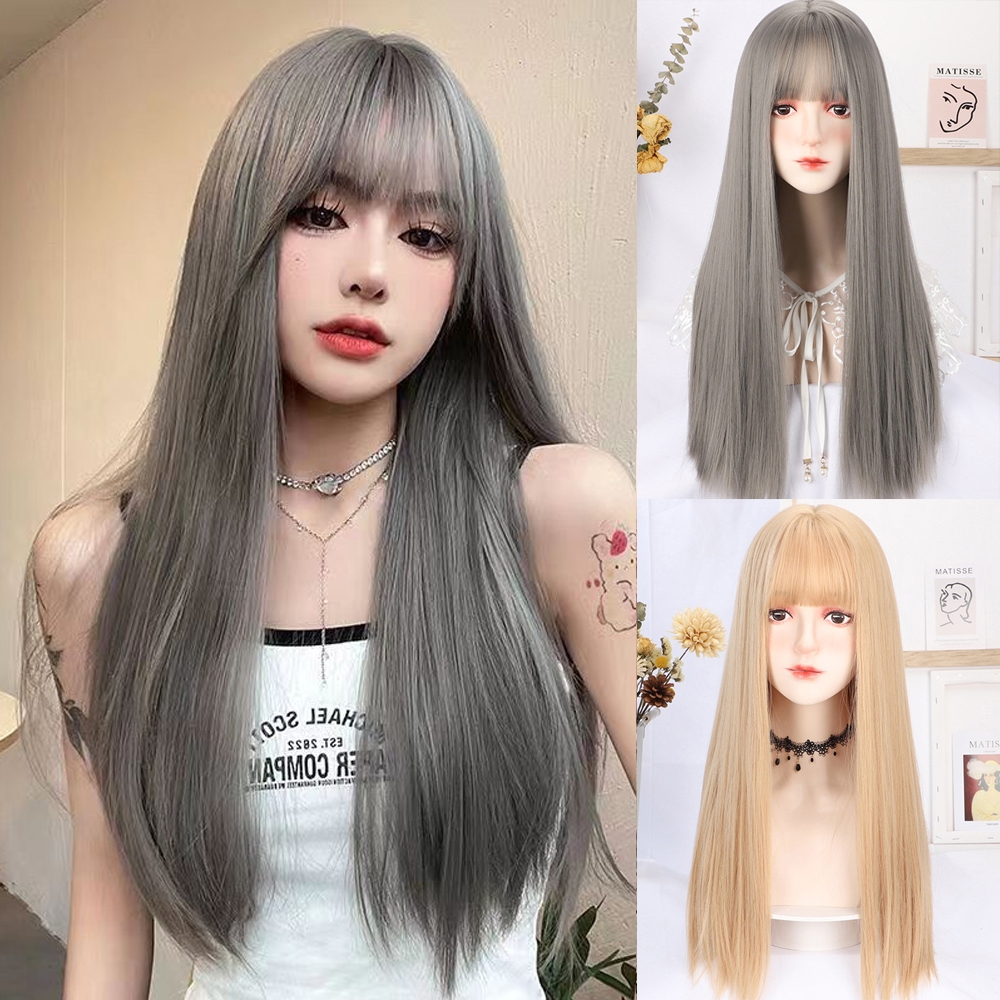 Wigs Female Wig Cute Air Bangs Long Straight Hair Natural Simulation ...