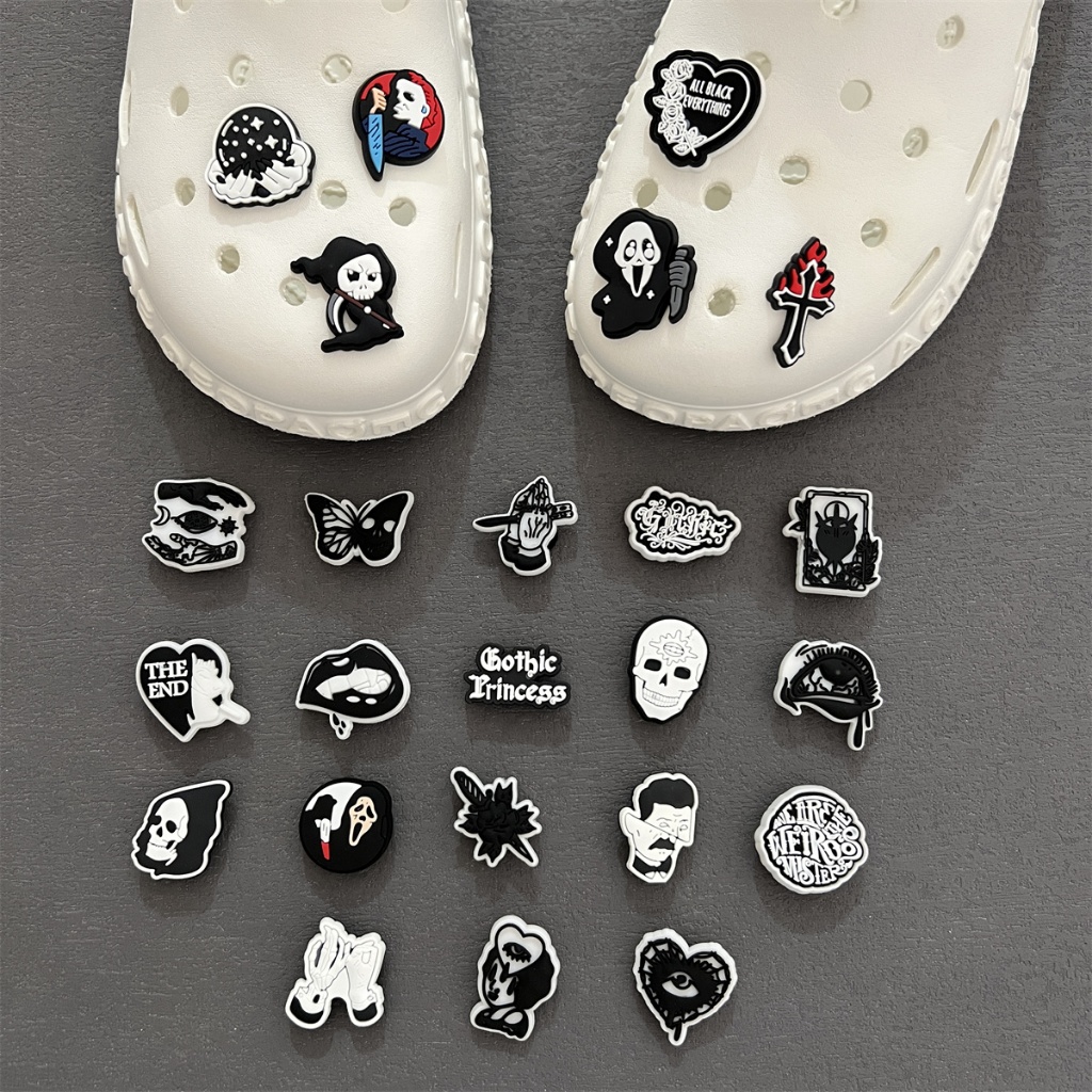 halloween Gothic black and white series jibbitz charms for crocs shoe