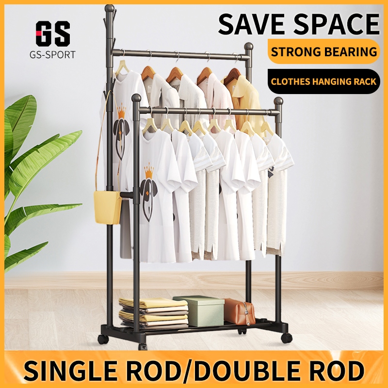 Drying Rack Bedroom Clothes Hanger Floor Double Rod Balcony Drying Rack ...
