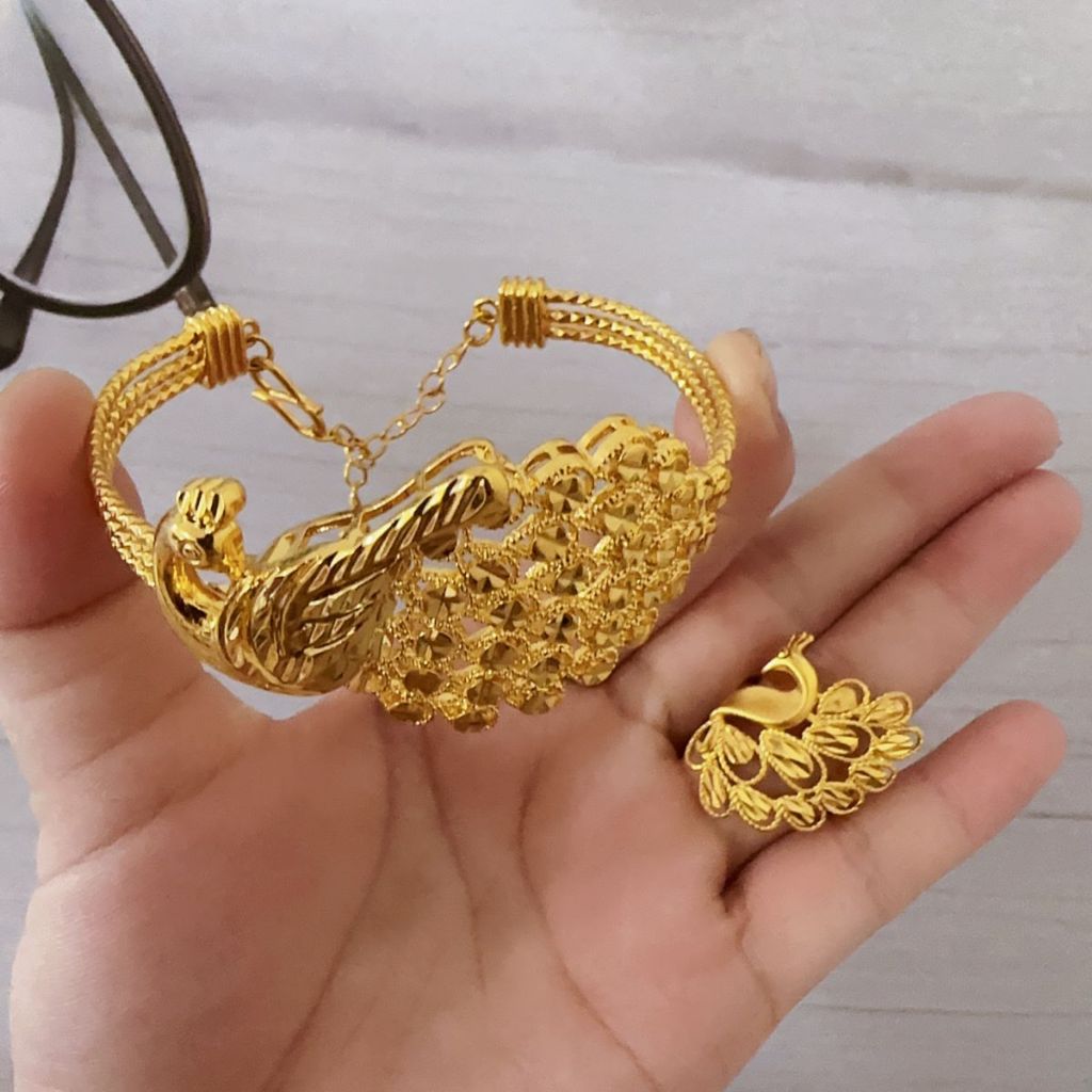 Double Q Jewellery 24k Bangkok Thai Gold Bracelet Golden Peacock Design With Adjustable Ring 2IN1SET Shopee Philippines